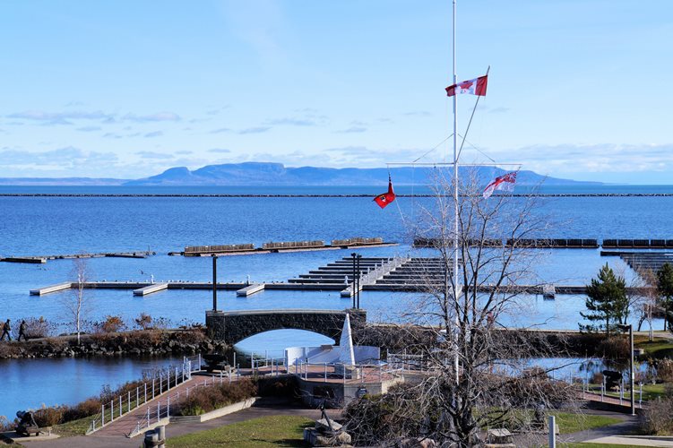 Sleeping Giant mountain in the distance at Thunder Bay harbour